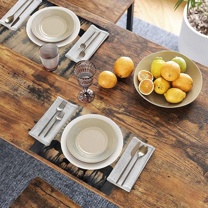 Rustic Deer Forest Table Placemats Set of 6, Linen Placemats