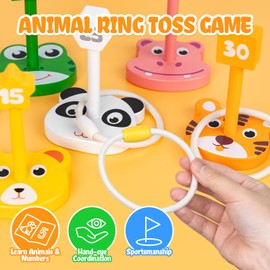 Wooden Ring Toss Game, Commodum Throwing Game with 5 Sticks and 5 Rings, Ring Toss Game Children Outdoor for Children, Garden Games, Indoor and Outdoor Fun Children's Games Outdoor