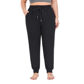 COOTRY Women's Plus Size Lounge Yoga Pants Loose Comfy Casual Joggers Drawstring with Pockets Black 4XL