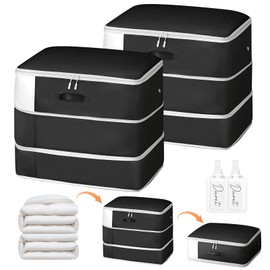 Easortm Comforter Storage Bag - Large Capacity Blanket Storage Bags 3-Layer Ultra Space Saving Self Compression Organizer, Washable Compression Bags for Storage Comforter Blanket, 2-Pack, Black