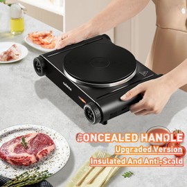 CUSIMAX Hot Plate,1500W Electric Portable Cast Iron Stove with Temperature Controls,Hot Plates for Cooking,Compatible for All Cookwares,Concealed Handle,Easy to Clean