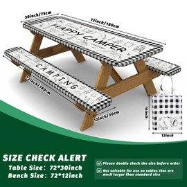 Picnic Table Cover with Bench Covers Elastic Edges Outdoor Camping Essentials 4 Pcs Plaid Waterproof Oil-Proof Tablecloth with Handbag for RV Accessories Farmhouse Camping Rustic Party Decor 72 IN