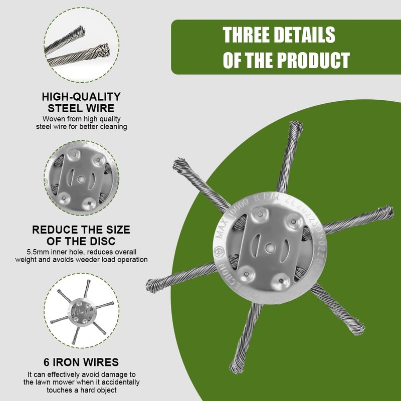 OFFCUP Steel Wire Trimmer Head, 2pcs 6 Head Grass Trimmer