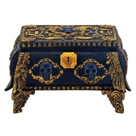 Gold and Black Skull Jewelry Holder Box Container with Mirror Inside