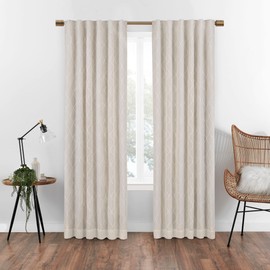 Eclipse Absolute Zero Nora Geo Blackout Thermal Insulated Rod Pocket Curtains for Bedroom, Single Panel, 50" x 63", White