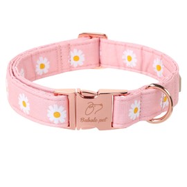 Babole Pet Spring Dog Collar, Cute Pink Daisy Femal Pet Collar with Metal Buckel, Durable Adjustable Designer Dog Collars for Small Medium Large Dogs XS