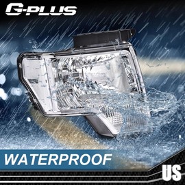 G-PLUS Headlights Assembly, Compatible with 2009-2014 Ford F150 09-14 Headlamp, Driver and Passenger Side, Clear lens Chrome Housing Clear Reflector (Not Fit Led Style，Only Fit Without Led Style)