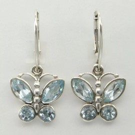 Amber America Genuine, Natural BLUE TOPAZ Butterfly Earrings 925 STERLING SILVER Leverback #9e