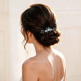 Wedding Green Crystal Hair Pin Emerald Rhinestone Leaf Hairpin Pearl Green Cz Headpiece Flower Pearl Hair Pieces Bridal Wedding Hair Accessories for Women