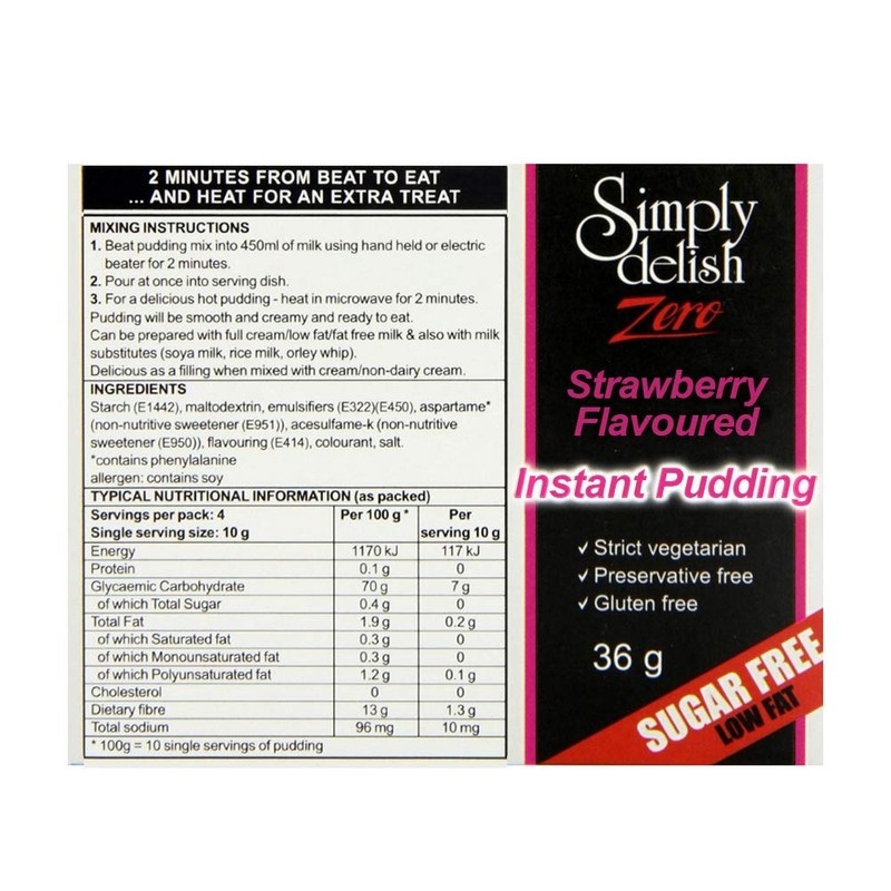 Simply Delish, Sugar Free Instant Pudding - Gluten Free, Vegan