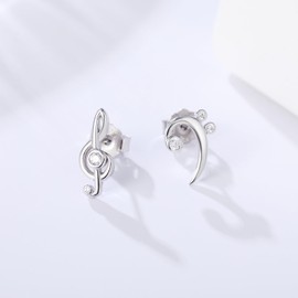 925 Sterling Silver Music Note Earrings Stud Musical Treble Bass Clef Jewelry Gifts Ideas for Music Lovers Women Musician Students, Small, Sterling Silver, Cubic Zirconia
