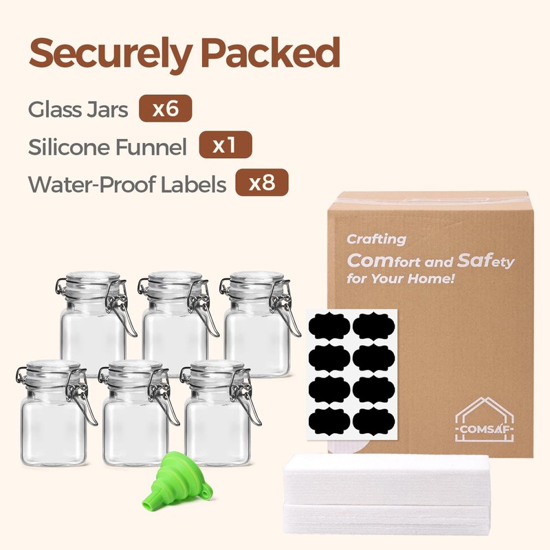 ComSaf Square Small Glass Spice Jars with Airtight Lids 4