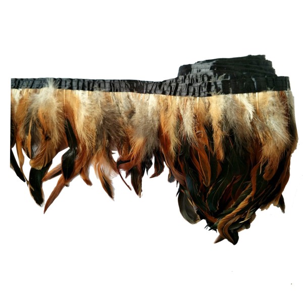 KELAND 2 Yards Rooster Feather Fringe Trim 5-8inch in Width DIY Cape Shawl Skirt Halloween Dress Decoration (Brown)(Size: One Size)