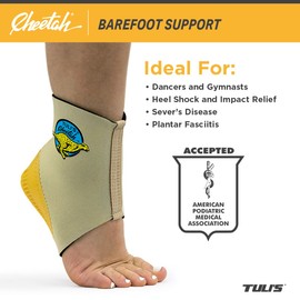 Tuli’s Cheetah Heel Cup with Compression Sleeve for Sever’s Disease and Heel Pain for Gymnasts and Dancers, Medium