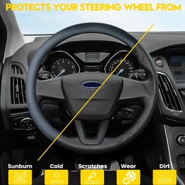 Car Steering Wheel Cover for Ford F-150 F-150 Lightning Super Duty Mustang Mach-E Explorer Escape Ranger Bronco Maverick, Universal Standard Size 14.5-15 inch Black Car Wheel Protector