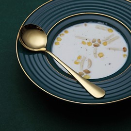 Berglander Gold Soup Spoon of 6, Stainless Steel Round Spoon Cutlery, Classic Shiny Gold Soup Spoon, Table Spoon Set, Dishwasher Safe