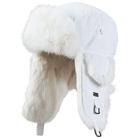frr B-52 Aviator Hat with Natural White Rabbit Fur (S/M, White)