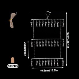 3 Tier Stainless Steel Herb Drying Rack with 100 pcs Brown Kraft Labels and 65.6ft Hemp Rope, 30 Stainless Steel Hanging Dryer Hooks for Drying and Hanging Herbs, Flowers, Air Plants, Spices