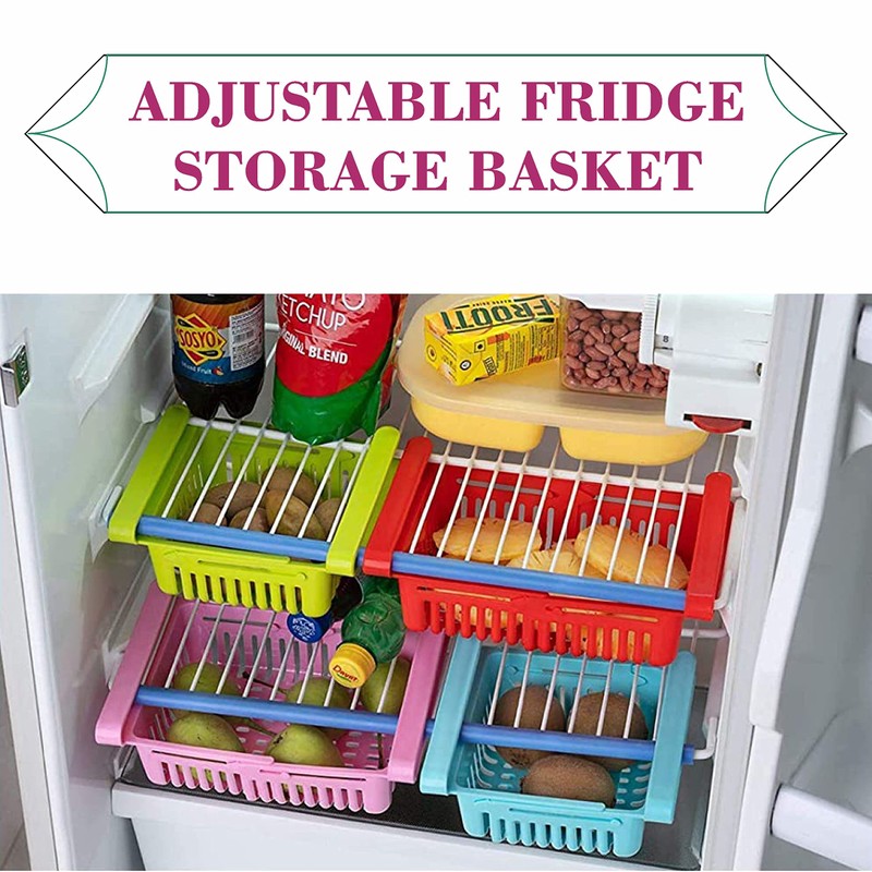 SUL Fridge Drawer Organisers, Plastic Kitchen Pull-Out Retractable Drawer Organizer,