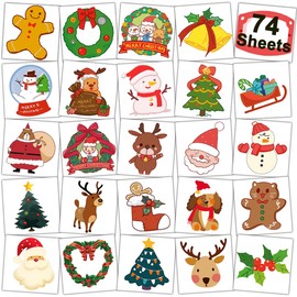 CHARLENT Christmas Temporary Tattoos for Kids - 74 Individually Sheets Santa Claus & Snowman Tattoos for Kids' Xmas Party Favors, Stocking Stuffer, Christmas Eve Gift