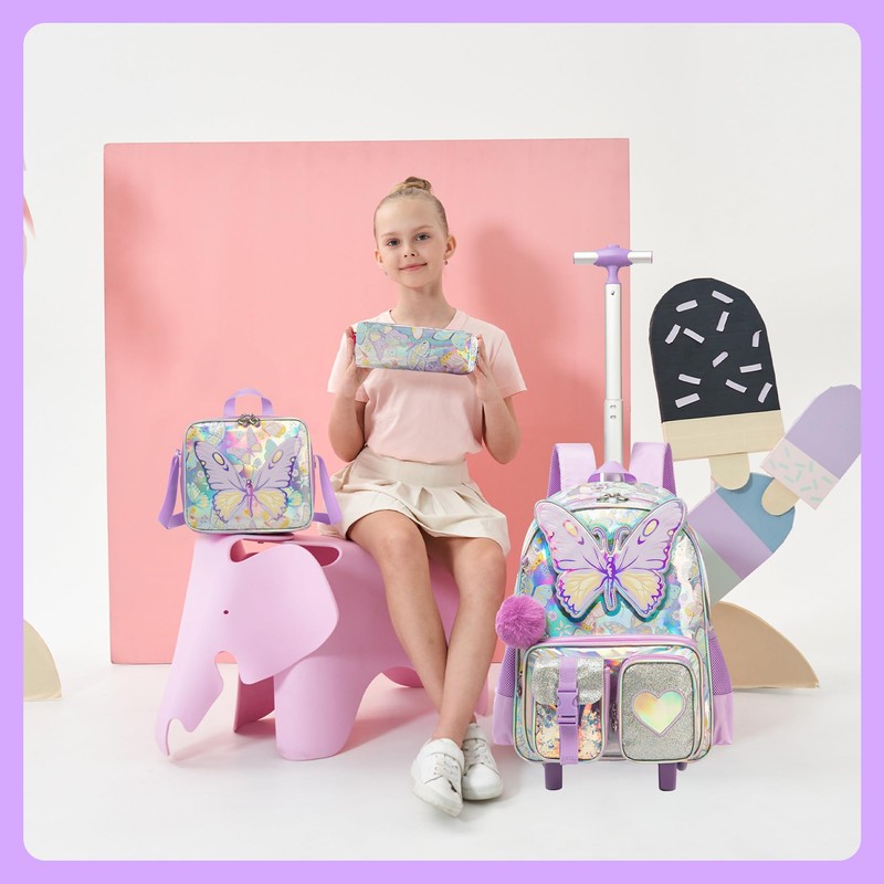 HTgroce Kids Rolling Backpack with Wheel,School Backpack for Kids Girl