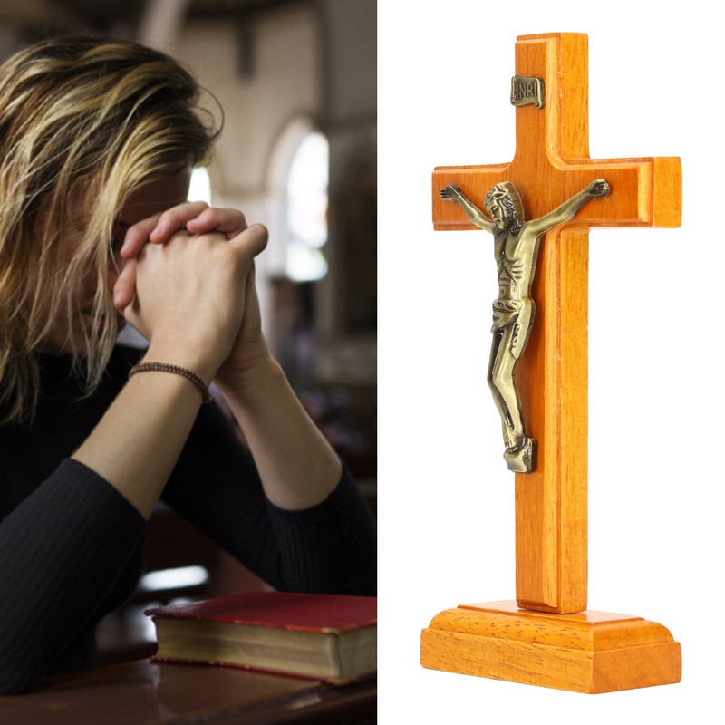 Crucifix Wooden Hand Made Standing Catholic Jesus Crucifix Wall Cross
