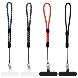 PEUTIER 4pcs Phone Wristlet Strap & 4pcs Tether Tags, Metal Cellphone Tether Tab Hand Wrist Strap Lanyard Rotatable 360Phone Lanyard Pad for Most Cell Phone Multicolor