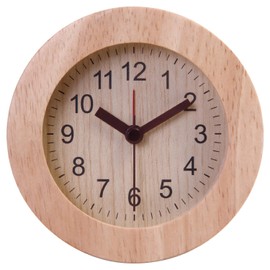 Fuji Boeki 36699 Table Clock, Alarm Clock, Analog, Width 4.0 inches (10.2 cm), Natural, Natural Wood, Silent Type, Alarm Included, Light, Tabletop, Round Wood