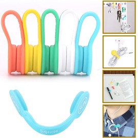SUNFICON Magnetic Cable Organizers Clips Earbuds Cords Winder Bookmark Clips Whiteboard Noticeboard Fridge Magnets USB Cable Manager Ties Straps for Home,Office,School 5 Pack Assorted Light Colors