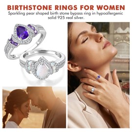 DAYBYDAY Opal Ring October Birthstone Ring for Women 925 Sterling Silver Pear Gemstone Ring Size 6 Birthstone Jewelry