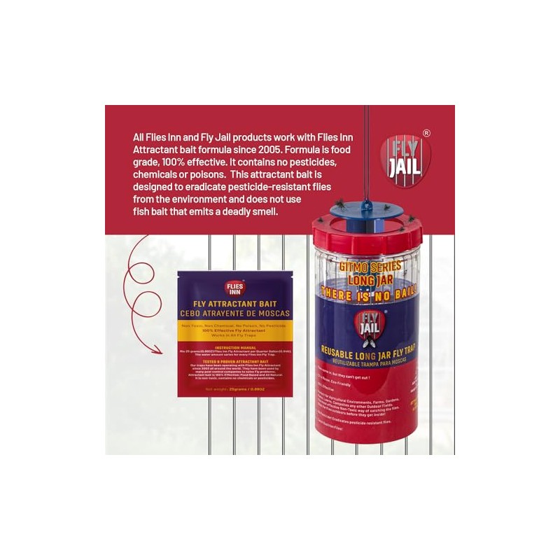 Long Jar Reusable Fly Trap with Attractant Baits
