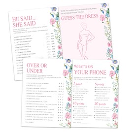 Zcsni Bridal Shower Games Set– 50 Pack, Floral Wedding Party Games Cards, 4 Game Designs, Newlyweds Party Decoration, Engagement Party Games Supplies, Bachelorette Party Ideas -02