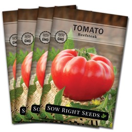 Sow Right Seeds - Beefsteak Tomato Seeds for Planting - Non-GMO Heirloom Packet with Instructions to Plant a Home Vegetable Garden - Indeterminate, Super Large and Bright Red Fruits (4)