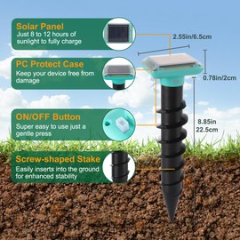 2 Pack Solar Ultrasonic Mole Repellent Outdoor, 3 Modes, Waterproof Sonic Spikes, Deterrent for Mole Snake Gopher Hawk Chipmunk Vole in Lawn, Garden, Yard - Outdoor Pest Control Device