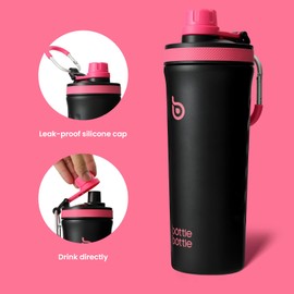 BOTTLE BOTTLE 26 oz Insulated Shaker Bottle Insulated Water Bottle with Shaker Ball Reusable Stainless Steel Water Bottle for Men and Women Protein Shaker Bottles for Gym Water Bottle black