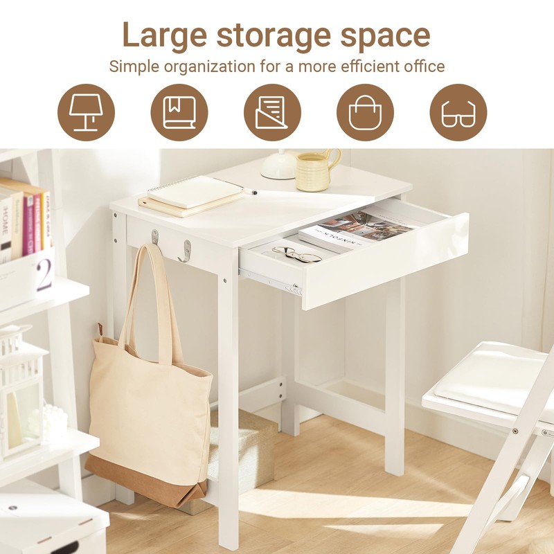 SoBuy White Small Desk with Drawers, Mini Table Computer Writing