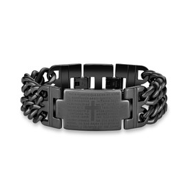 Raymard Mens Holy Bible Cross/Polished Glossy Bracelet, Christian Cuban Chain Link Stainless Steel Bracelet for Men-Black Cross