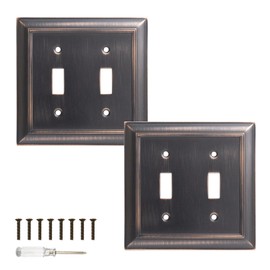 Mrayaki Wall Plate, Light Switch Cover, Metal Outlet Covers - Decorative Satin Nickel Zinc Alloy Outlet Cover Plate Variety of 7 Styles:Toggle/Combo (2 Gang Toggle 2 Pack, Oil Rubbed Bronze)