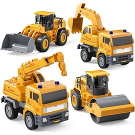 KukuFun 4-Pack Truck Toys for Boys 3-5 Year Old，Construction Sandbox Toy Bulk Set with Excavator，Indoor/Outdoor Sand Toys for Kids Toddlers Girls Age 3-8，Birthday Gifts