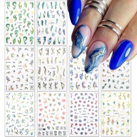 10 Sheets French Nail Stickers 3D line Nail Supplies Self Adhesive Flower Nail Art Stickers Marble Nail Design French Marble Nail Decals for Women Girls DIY Manicure Nail Decoration