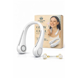 Glow & Chill Essentials Kit - Rodillo de cara de hielo y ventilador de cuello portátil para hinchazón, sofocos y alivio del cuidado de la piel - Juego de regalo de cuidado personal para mujeres y