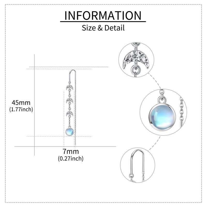 Moon Phase Earrings 925 Sterling Silver Moon Drop Earrings Half