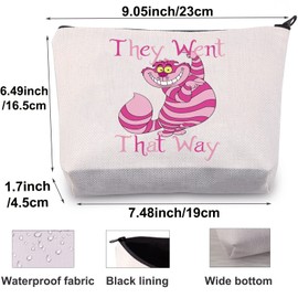 BWWKTOP Cheshire Cat Cosmetic Makeup Bag Cheshire Cat Fans Gifts They Went That Way Cat Zipper Pouch Bag For Movie Fans(Went That Way)