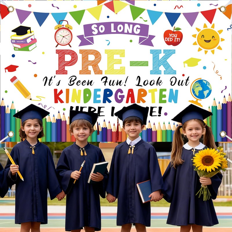 White Kindergarten Graduation Banner - Look Out Kindergarten Here I