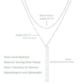 Hebterrka Silver Chain Women's Y Design, 14K Silver-Plated with Adjustable Pendant, Elegant Necklace as a Gift for Women, Ideal for Wearing on Various Occasions, Brass, silver