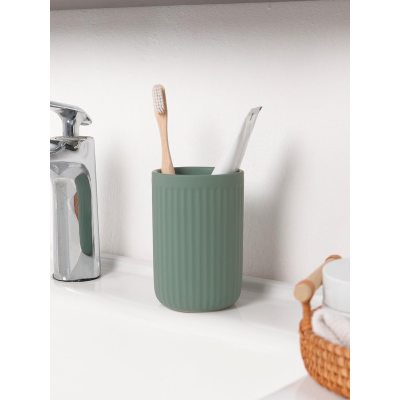 INGOFIN Ceramic Toothbrush Holder, 12 oz Toothpaste Holder Bathroom Cup,