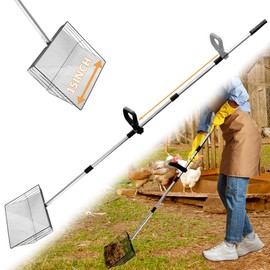 Liaakrr 15" -Large Chicken Coop Poop Scooper, Chicken Scooper for Poop,Metal Sifting Shovel with 24-70” Telescoping Handle, Ergonomic Grip, 4-in-1 Multifunction Tool for Barn, Goat Pen & Poultry Care