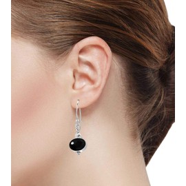 Jeweloporium Black Onyx Genuine 925 Sterling Silver Earring for Women Stone Drop Dangle Cocktail Silver Earring Valentine's Day Gift Victorian Jewelry