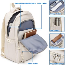 FOXLOVER Travel Laptop Backpack, Anti-Theft Slim Business Backpack, School College Bag for Men & Women, Fits 15.6 Inch Laptop (White)