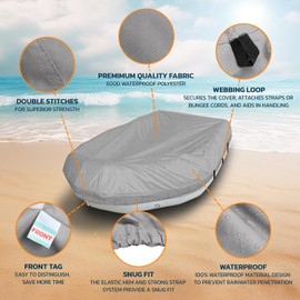 Seal Skin Covers Heavy-Duty Inflatable Boat Cover, Waterproof, UV-Protected, All-Weather Marine-Grade Cover for Inflatable Rafts, Ribs & Dinghies, Fits Up to 12' 5'' L & 74” W, Snug Fit with Straps